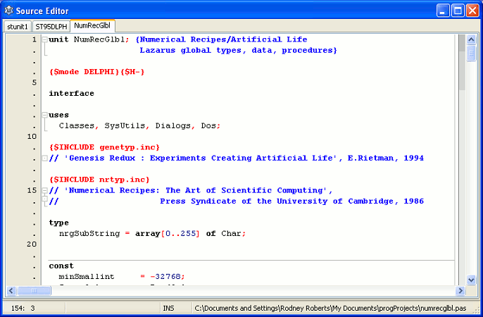 NumRecGlbl.pas screen shot from Lazarus Source Editor