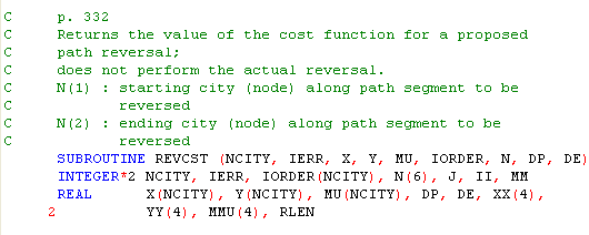 Path Reversal Cost Function Subroutine Header